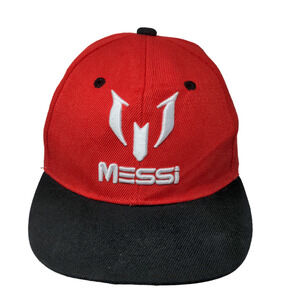 Messi Men's Snapback Hat Red Black Adjustable Embroidered Logo 100% Acrylic